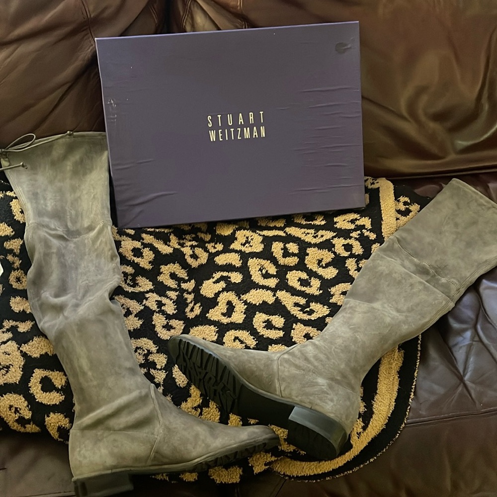 Stuart Writzman Lowland over the knee boot, gray suede, size 7.